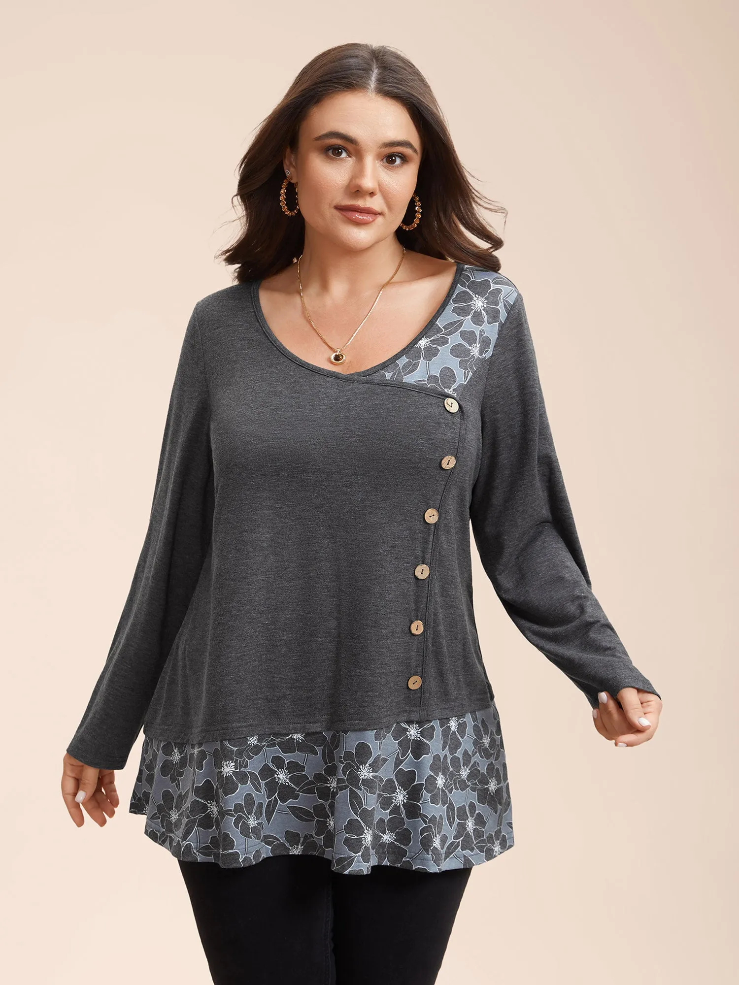 Printed Side-Buttons Wrap Knit Top sold by Bloomchic product image thumbnail 3