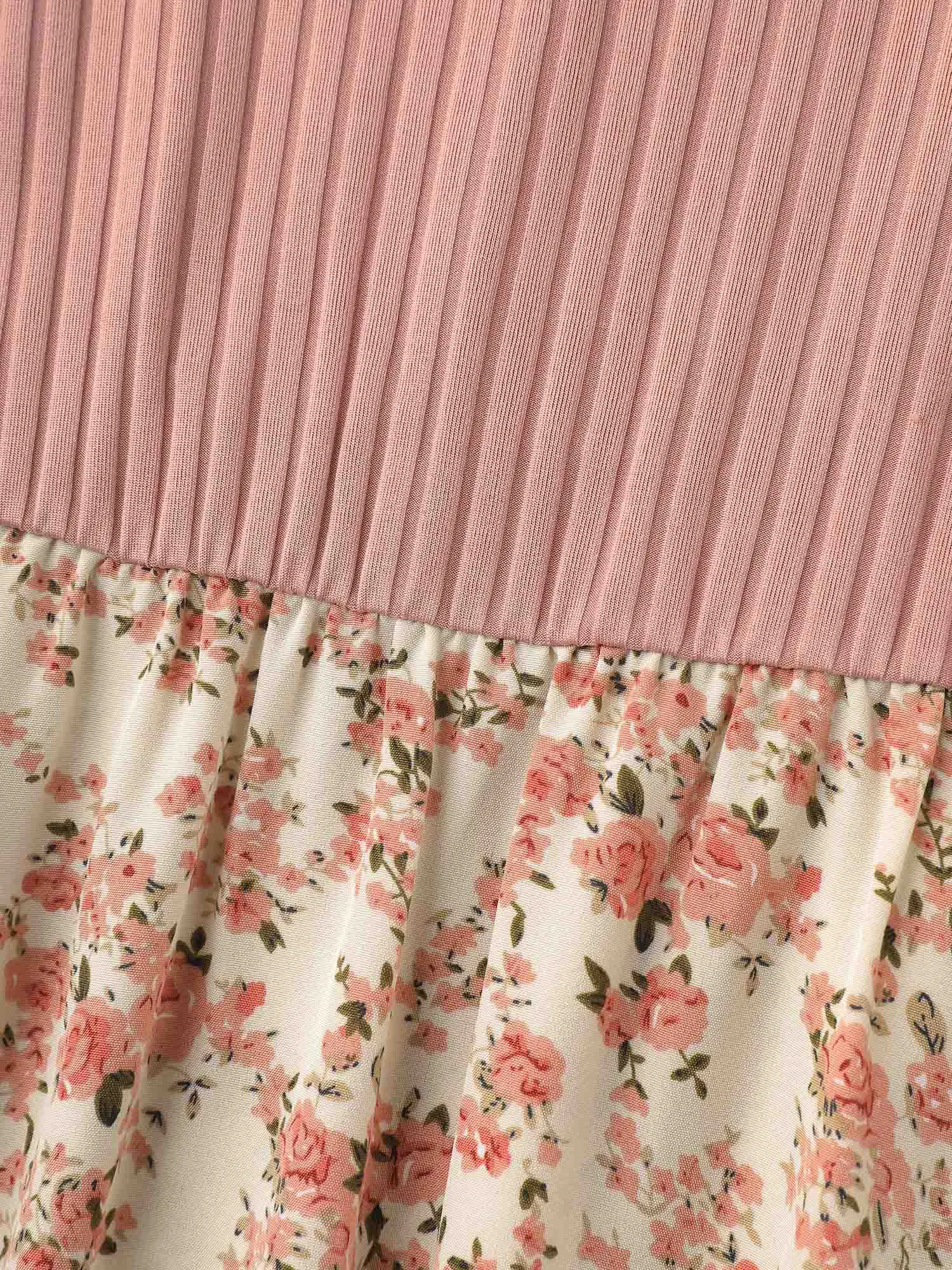 Floral Color Contrast Ribbed Pockets Maxi Dress sold by Bloomchic product image thumbnail 5