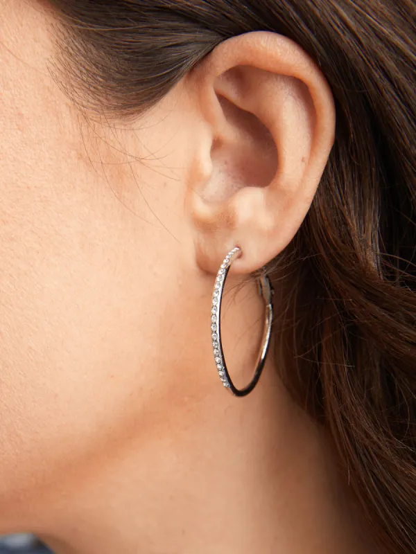 Silver Crystal Hoop Earrings sold by Bloomchic
