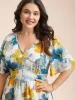 Floral Wrap Neck Fit & Flare Dress sold by Bloomchic