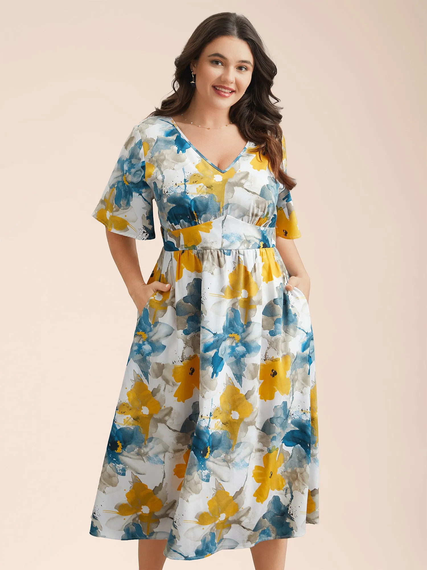 Floral Wrap Neck Fit & Flare Dress sold by Bloomchic product image thumbnail 3
