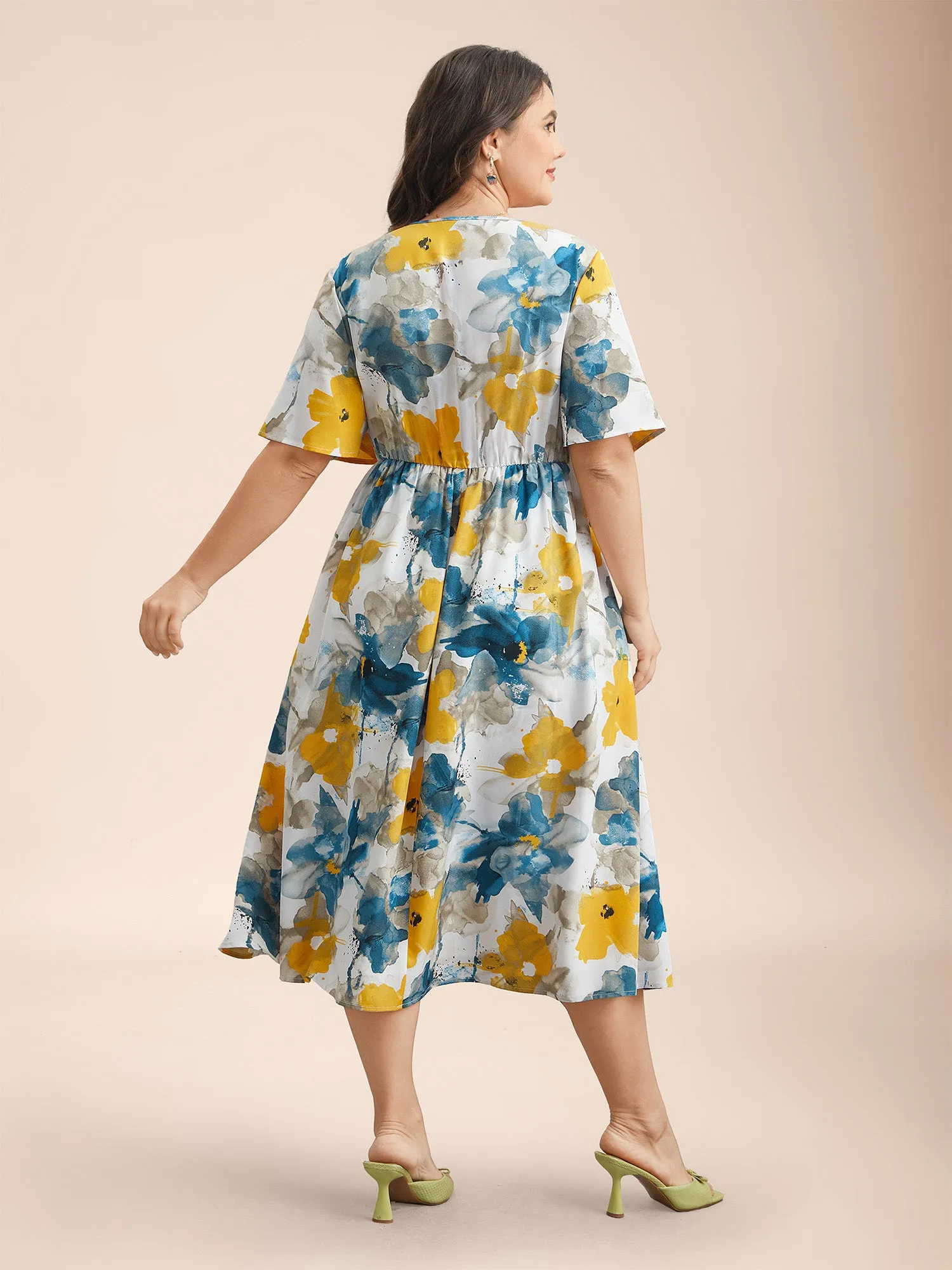 Floral Wrap Neck Fit & Flare Dress sold by Bloomchic product image thumbnail 5