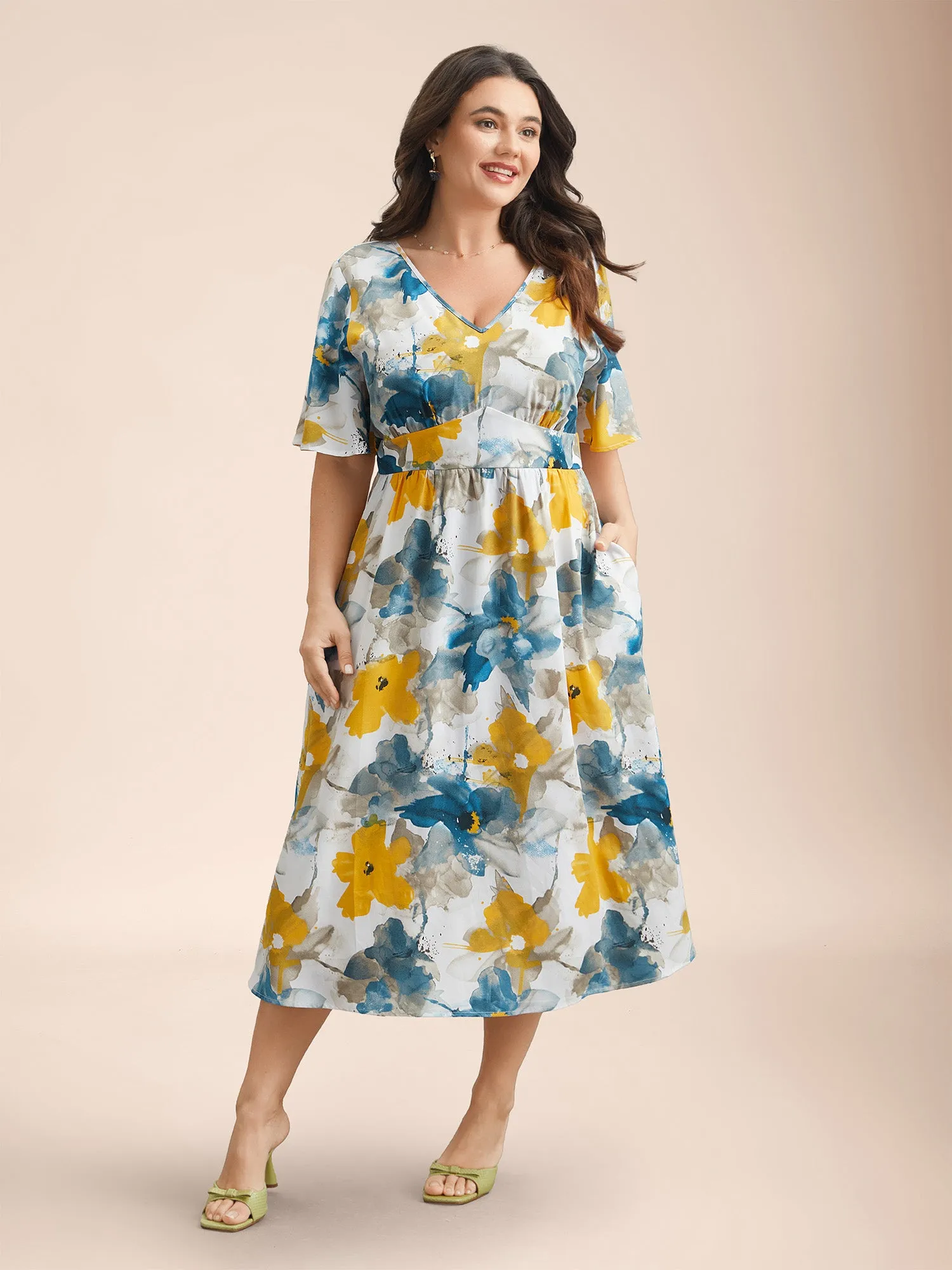 Floral Wrap Neck Fit & Flare Dress sold by Bloomchic product image thumbnail 2