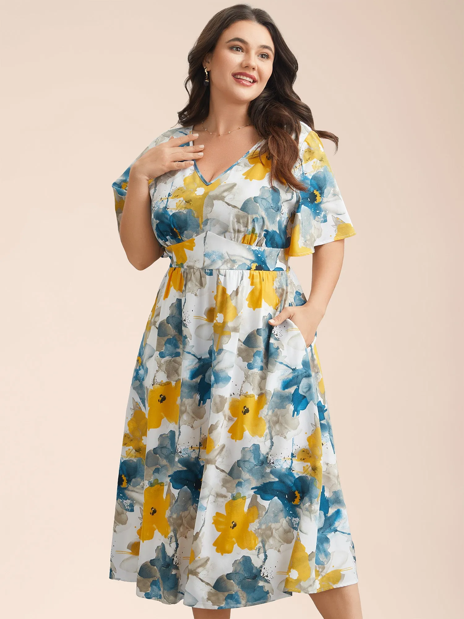 Floral Wrap Neck Fit & Flare Dress sold by Bloomchic
