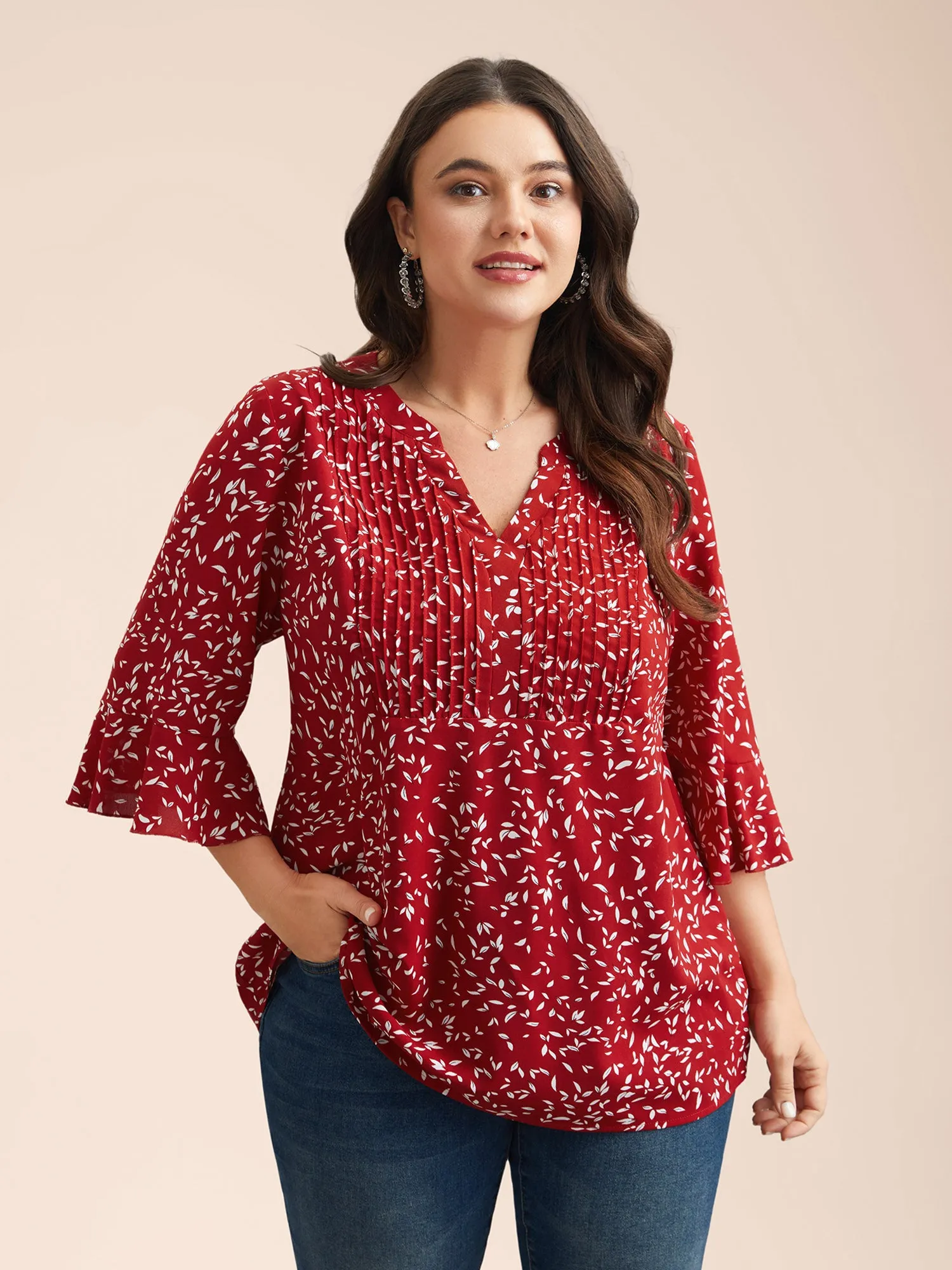 Toothpick Pleat Floral Notched Collar Shirt sold by Bloomchic product image thumbnail 3
