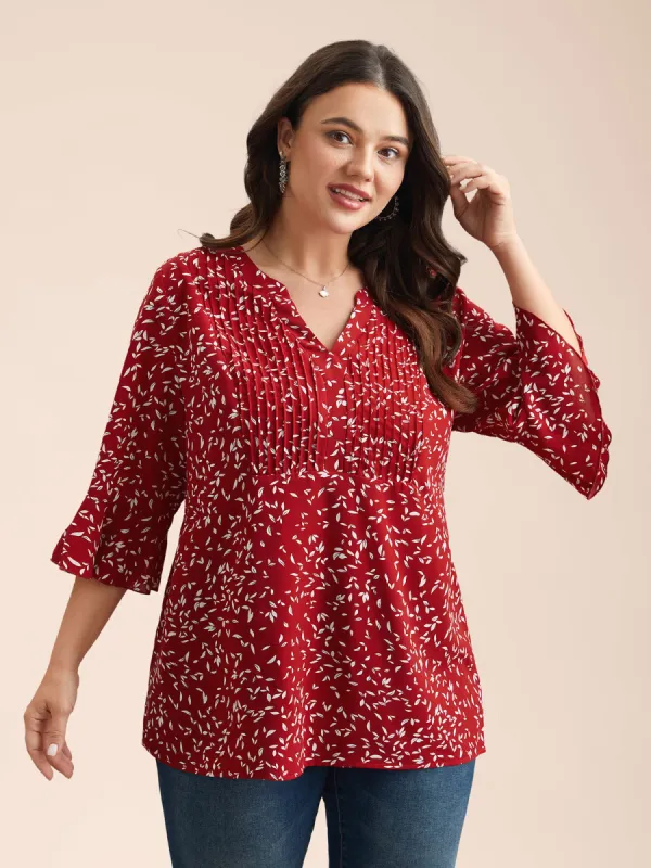 Toothpick Pleat Floral Notched Collar Shirt sold by Bloomchic