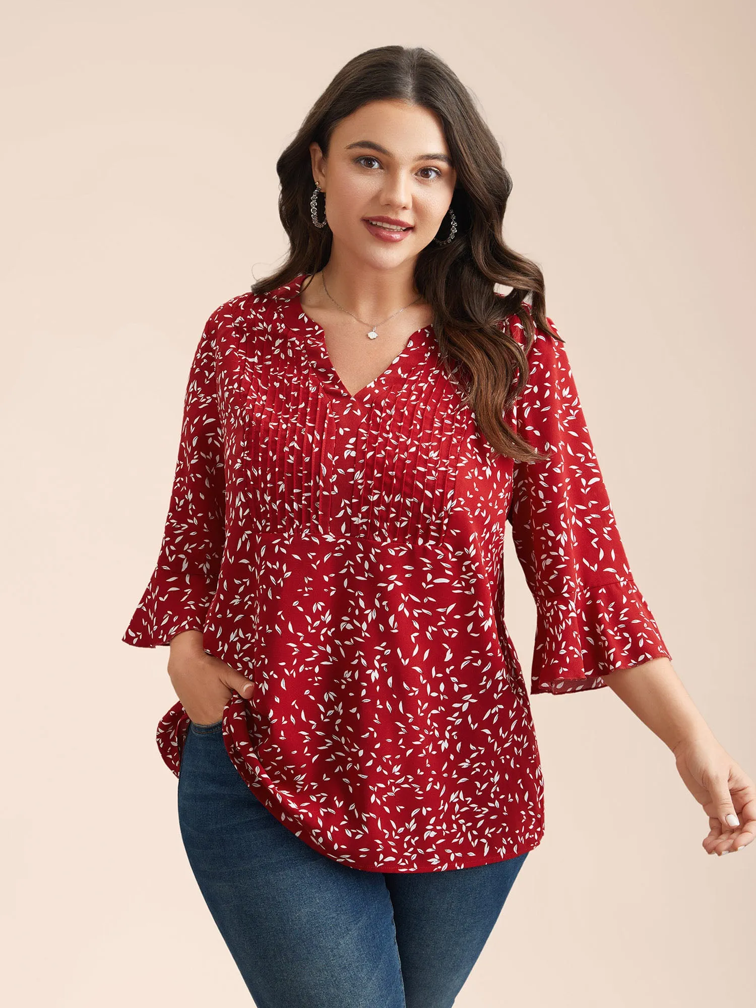 Toothpick Pleat Floral Notched Collar Shirt sold by Bloomchic product image thumbnail 5