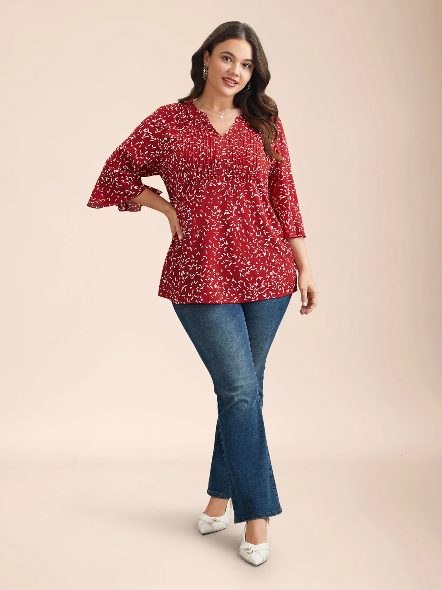 Toothpick Pleat Floral Notched Collar Shirt sold by Bloomchic product image thumbnail 4
