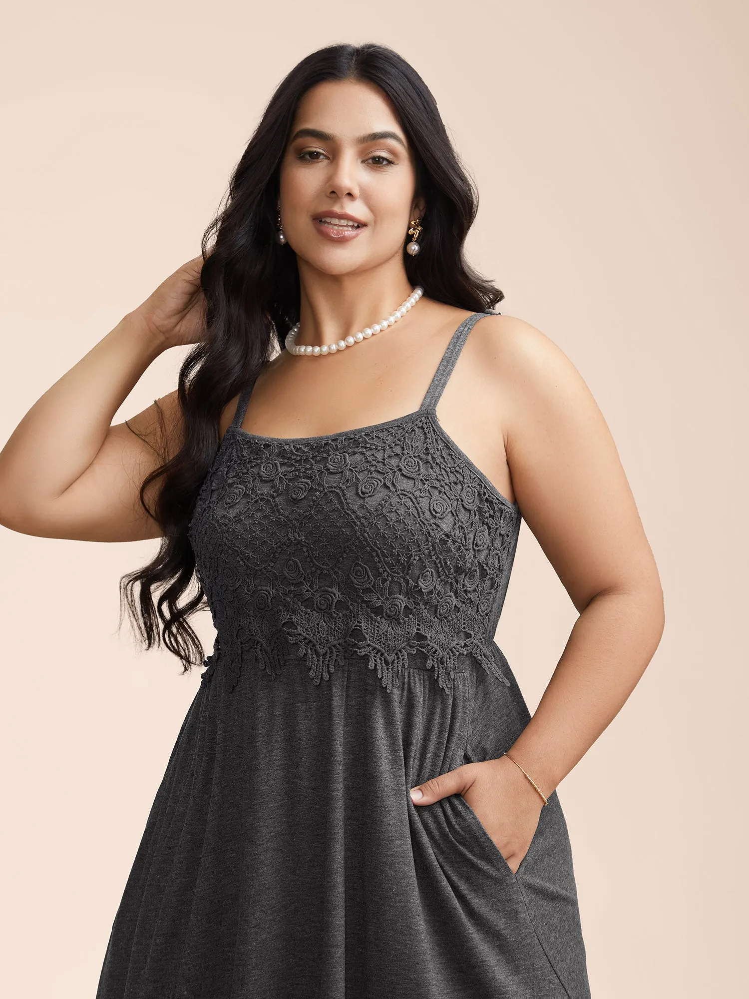 Lace Waist-Cinched Pockets Midi Dress sold by Bloomchic product image thumbnail 3