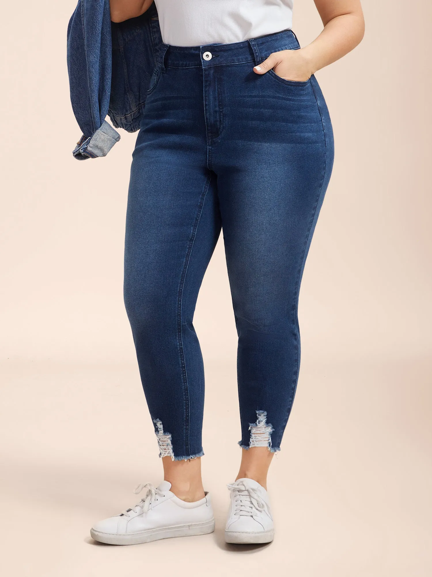 Mid-Rise Whiskered Slim-Fit Jeans sold by Bloomchic