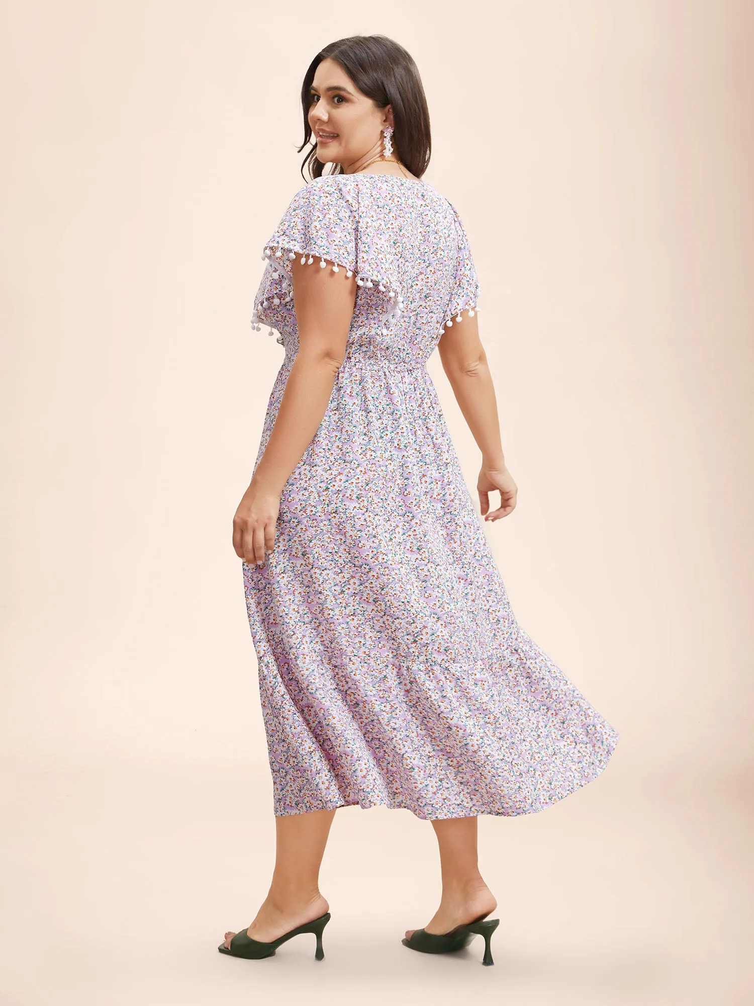 Square Neck Floral Print Tassels Tiered Midi Dress sold by Bloomchic product image thumbnail 5