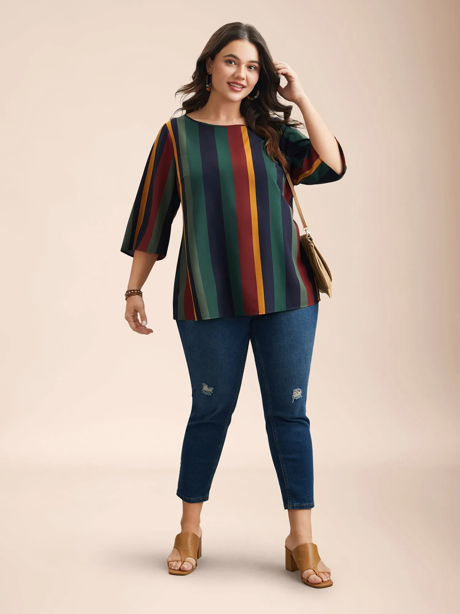 Multi-Color Striped Round Neck Shirt sold by Bloomchic product image thumbnail 2
