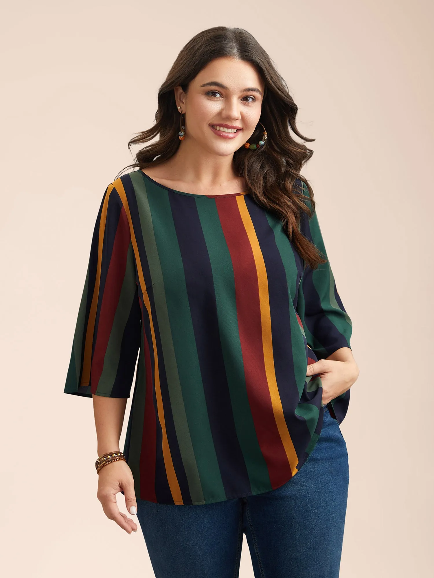 Multi-Color Striped Round Neck Shirt sold by Bloomchic
