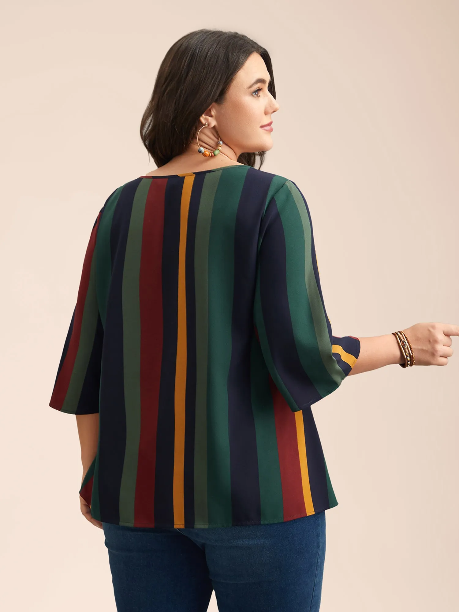 Multi-Color Striped Round Neck Shirt sold by Bloomchic product image thumbnail 5