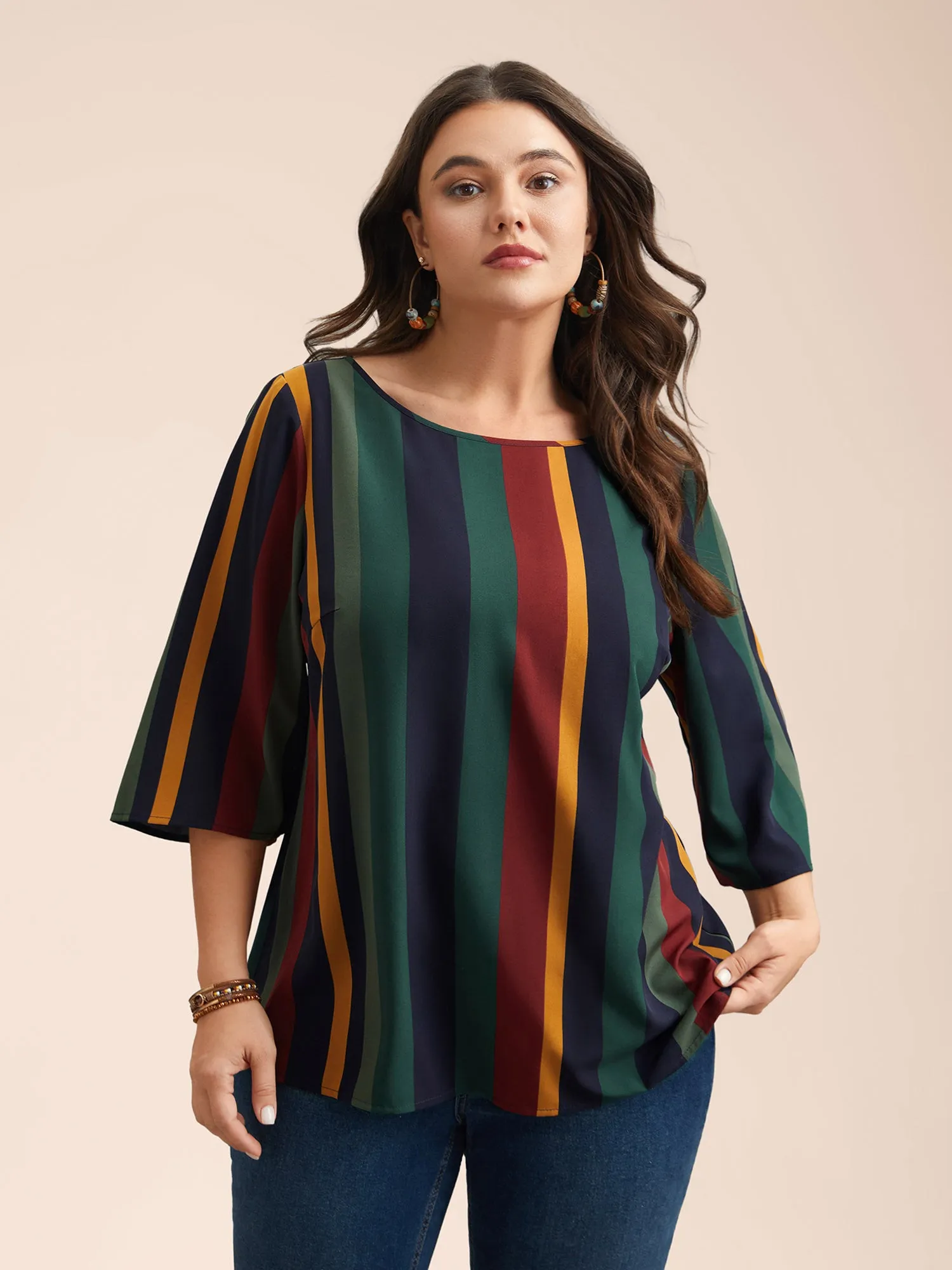 Multi-Color Striped Round Neck Shirt sold by Bloomchic product image thumbnail 4