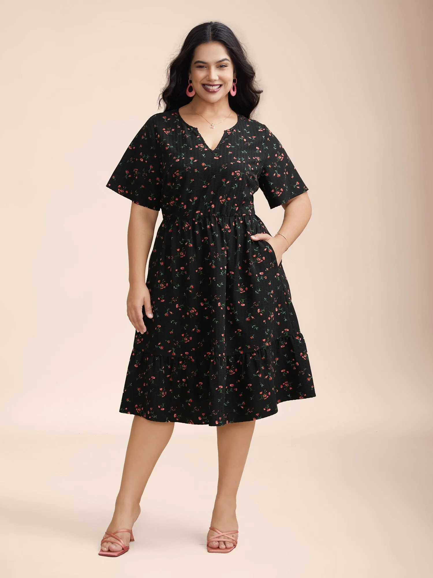 Floral Flared Sleeve Tiered Midi Dress sold by Bloomchic
