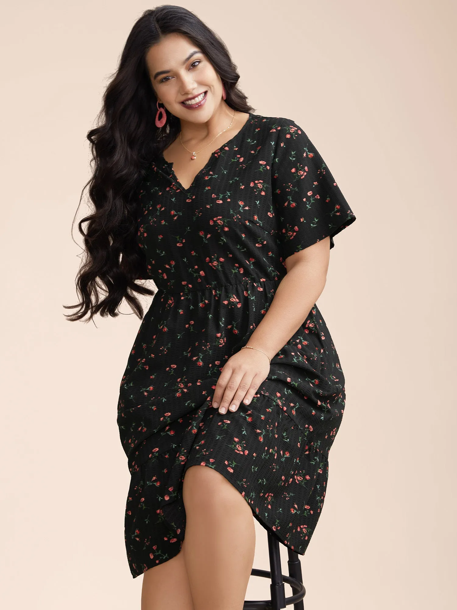 Floral Flared Sleeve Tiered Midi Dress sold by Bloomchic product image thumbnail 3