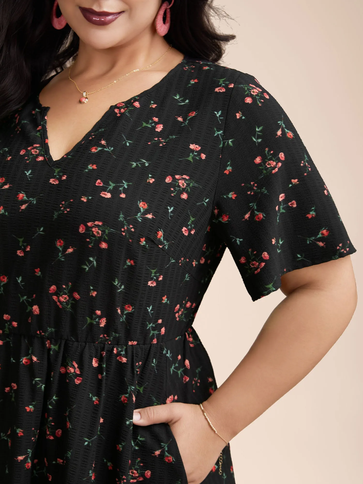 Floral Flared Sleeve Tiered Midi Dress sold by Bloomchic product image thumbnail 2