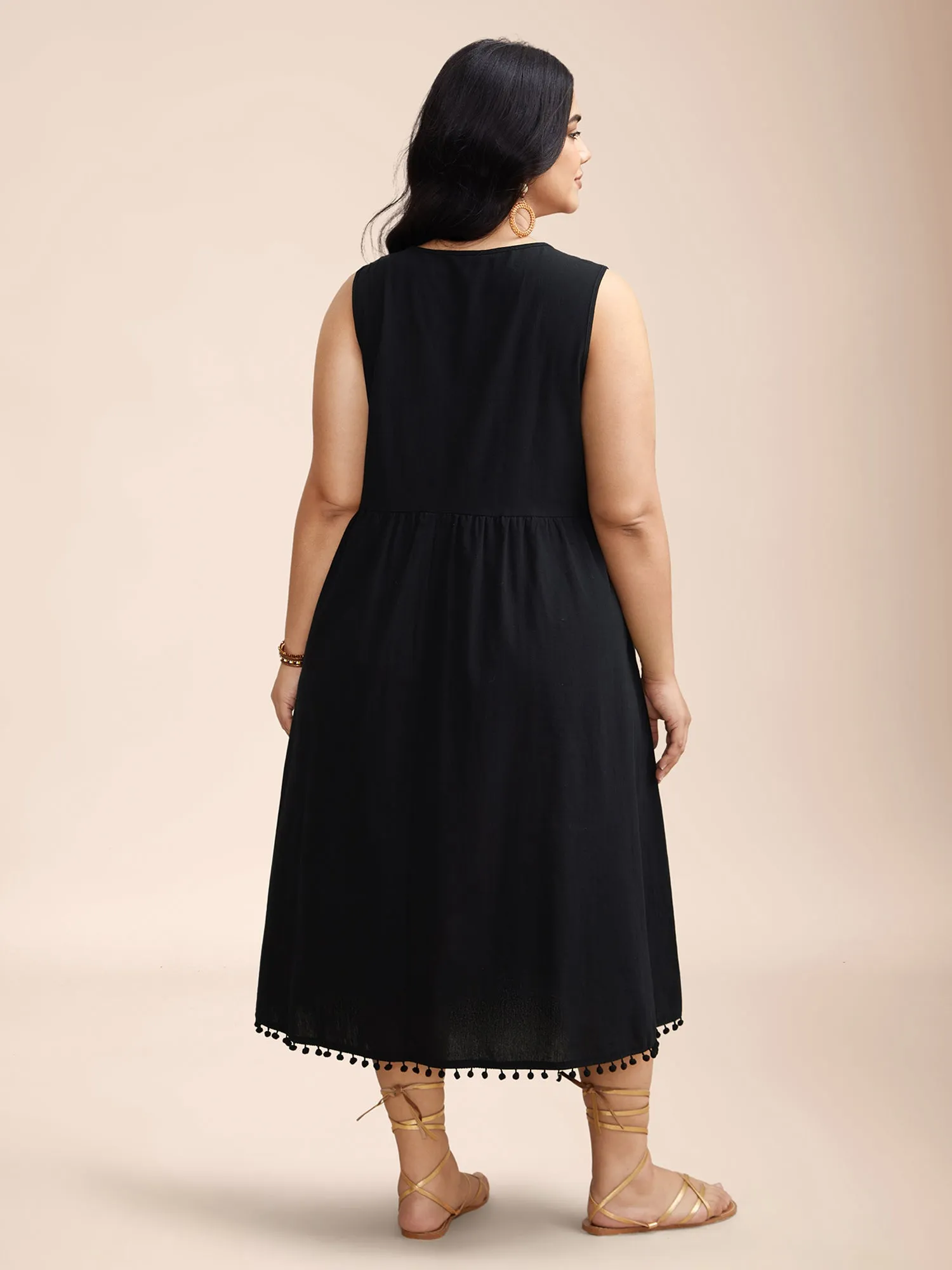 Cotton Boho Pattern Neck Tassels Midi Dress sold by Bloomchic product image thumbnail 4