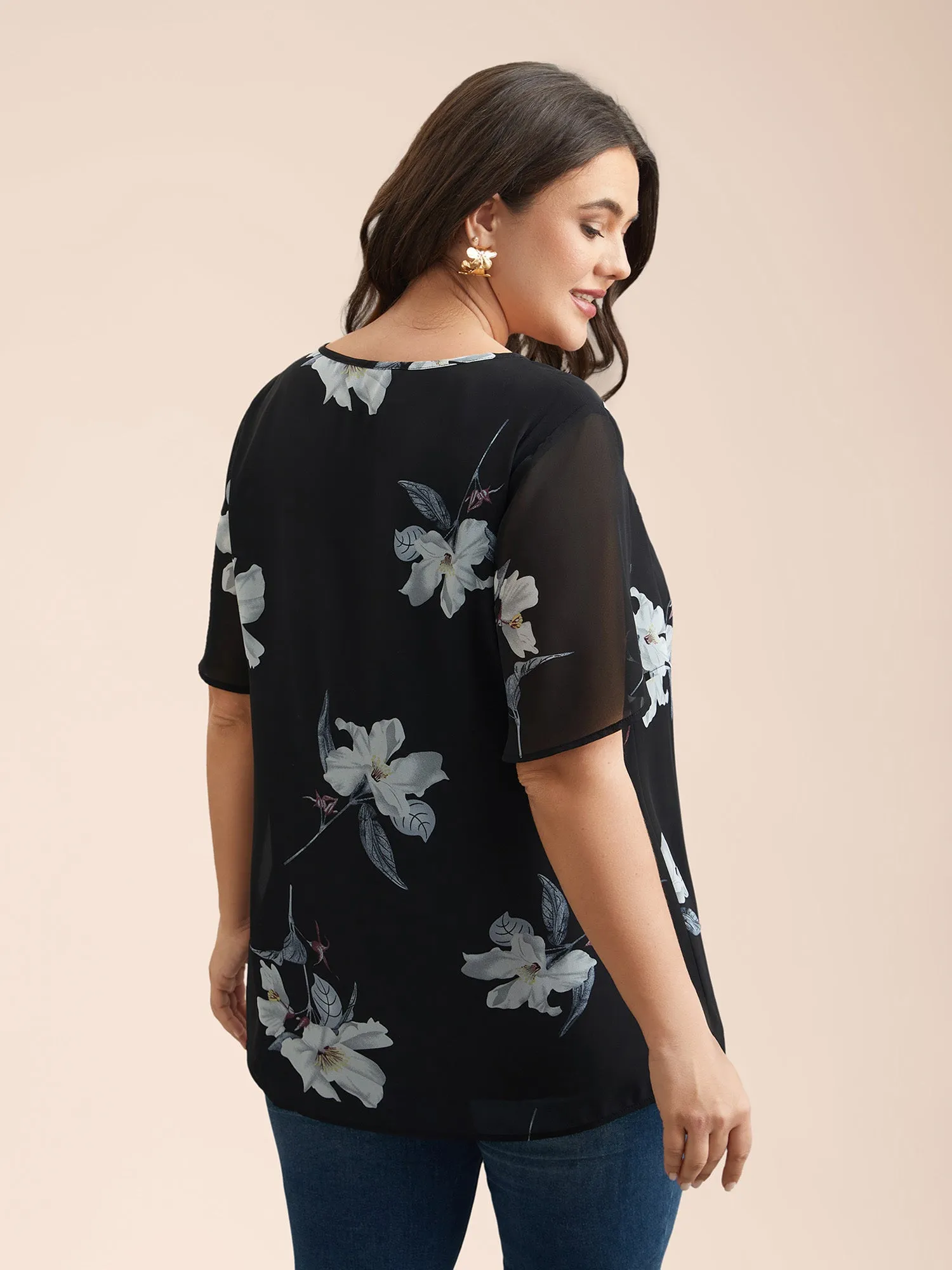 Chiffon Floral Round Neck Shirt sold by Bloomchic product image thumbnail 5