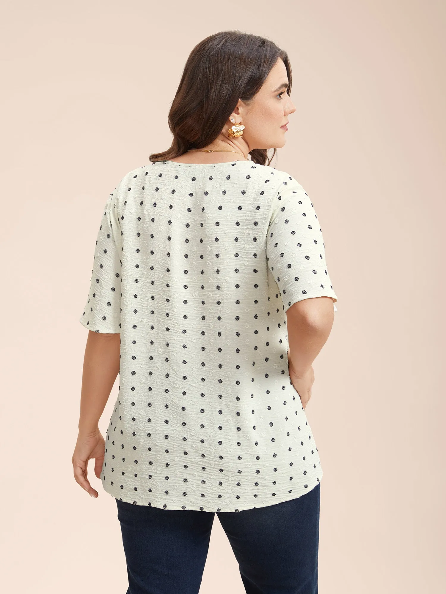 Textured Polka Dot Print Flared Sleeve Shirt sold by Bloomchic product image thumbnail 5