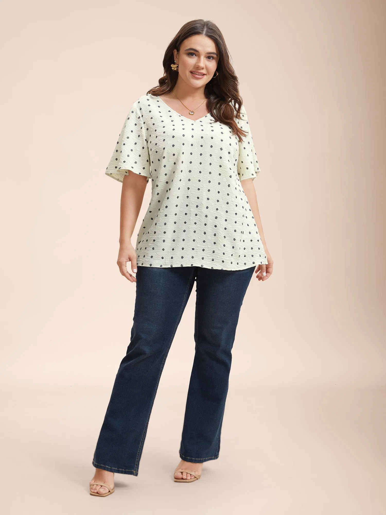 Textured Polka Dot Print Flared Sleeve Shirt sold by Bloomchic product image thumbnail 4
