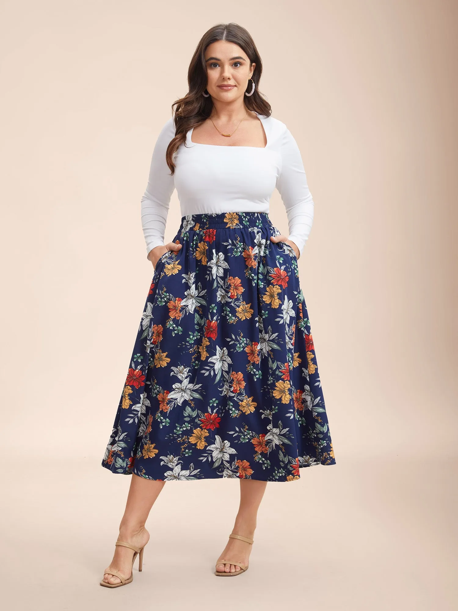 Floral Print Drawstring Pleated Midi Skirt sold by Bloomchic product image thumbnail 4