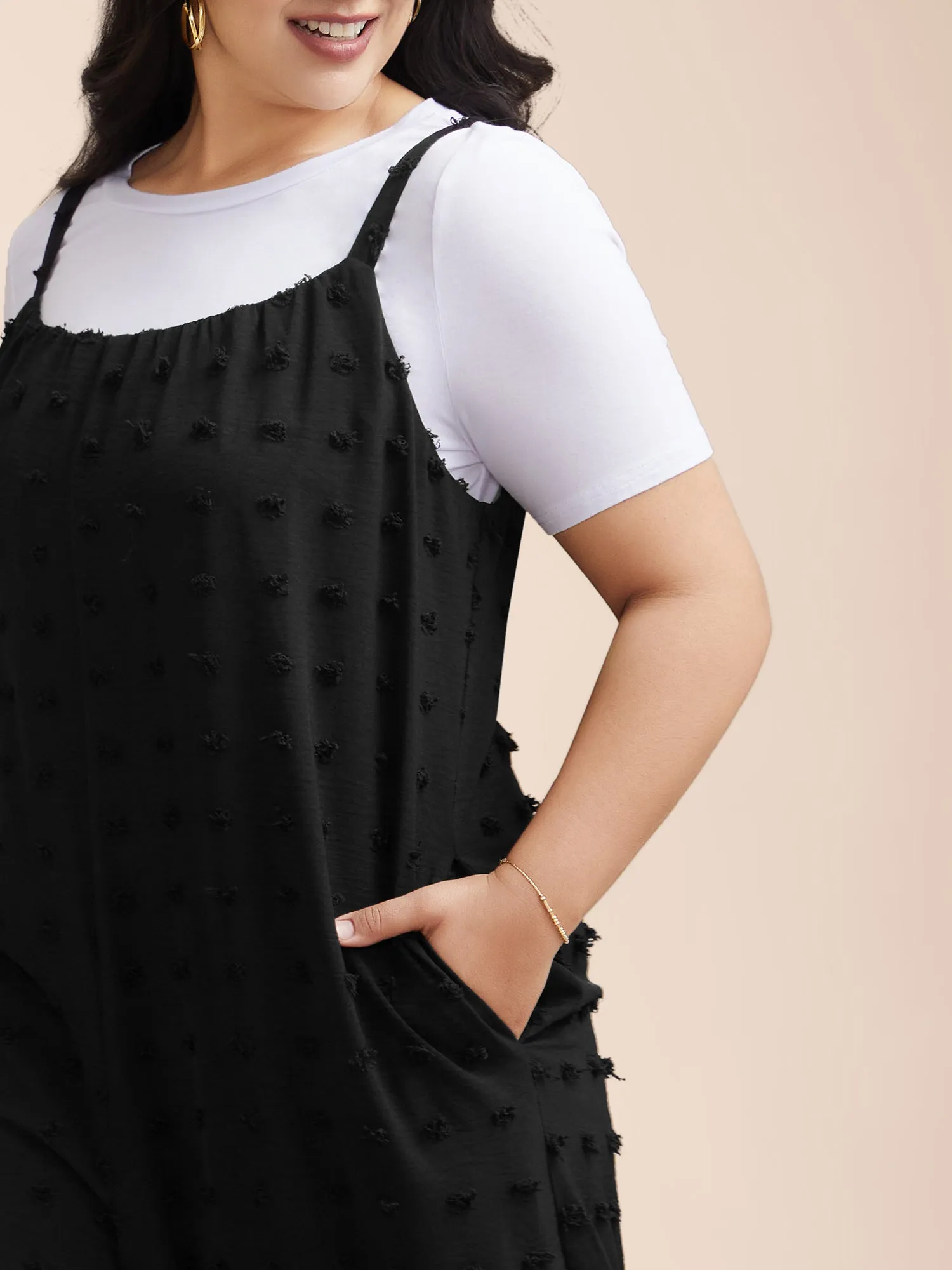 Textured Cami Plunging Back Flared Jumpsuit sold by Bloomchic product image thumbnail 4