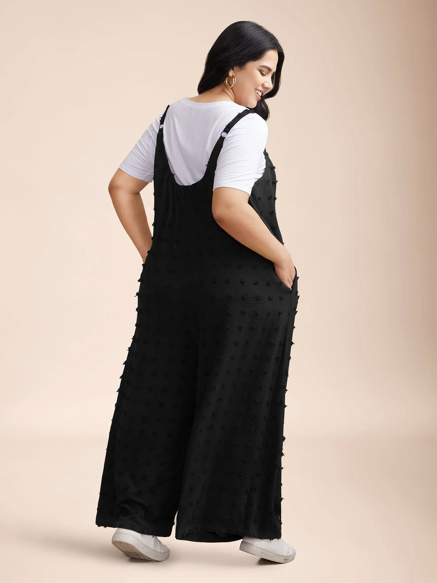 Textured Cami Plunging Back Flared Jumpsuit sold by Bloomchic product image thumbnail 3