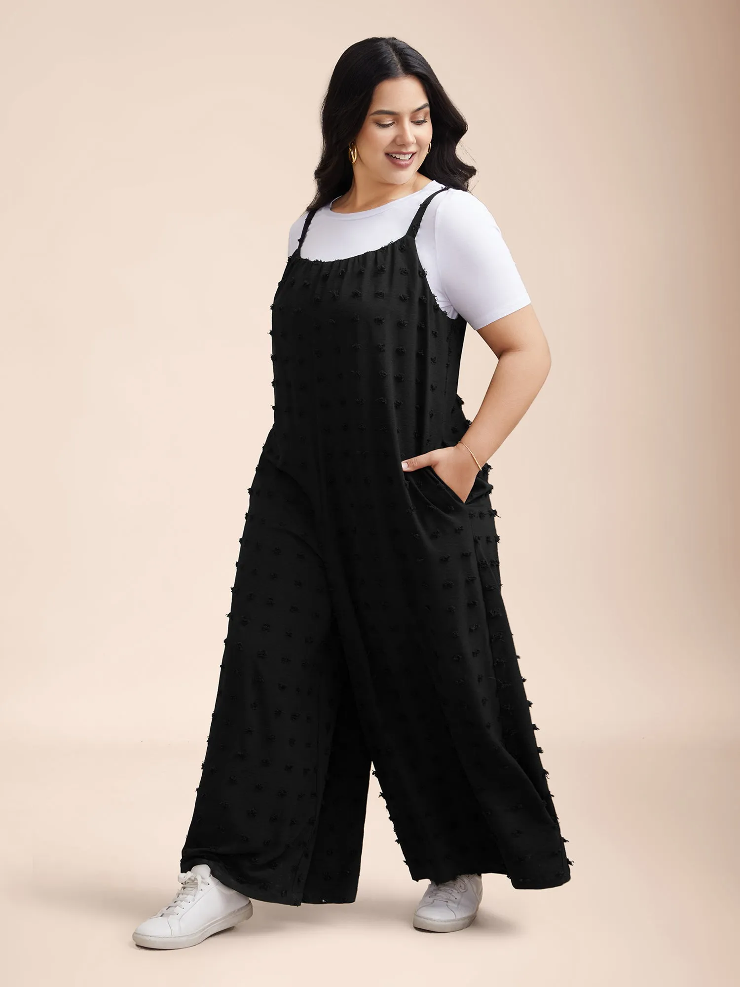 Textured Cami Plunging Back Flared Jumpsuit sold by Bloomchic product image thumbnail 2