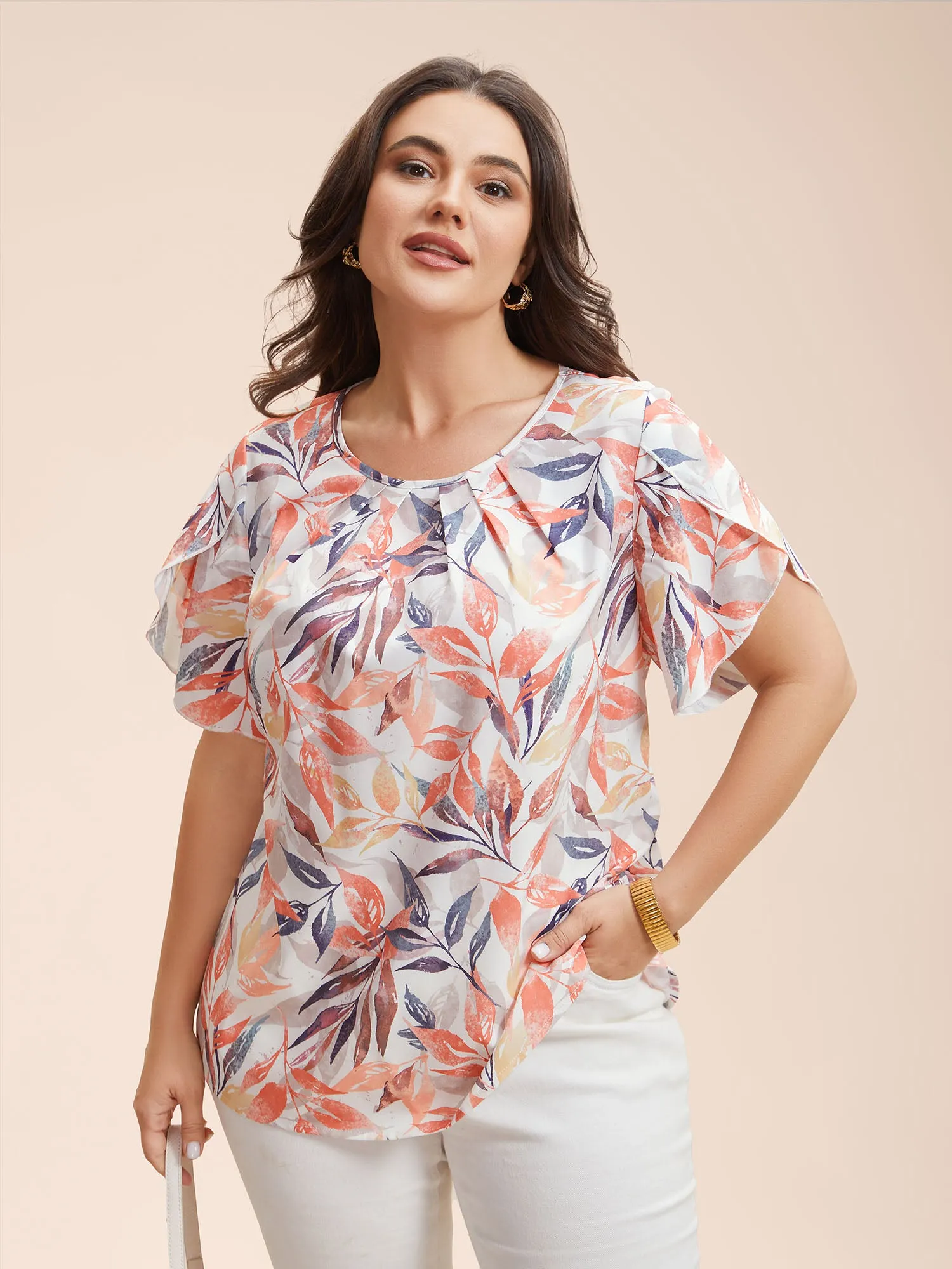 Floral Petal Sleeve Pleated Shirt sold by Bloomchic
