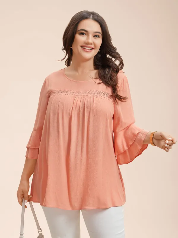 Lotus Leaf Edge Lace Spliced Shirt sold by Bloomchic