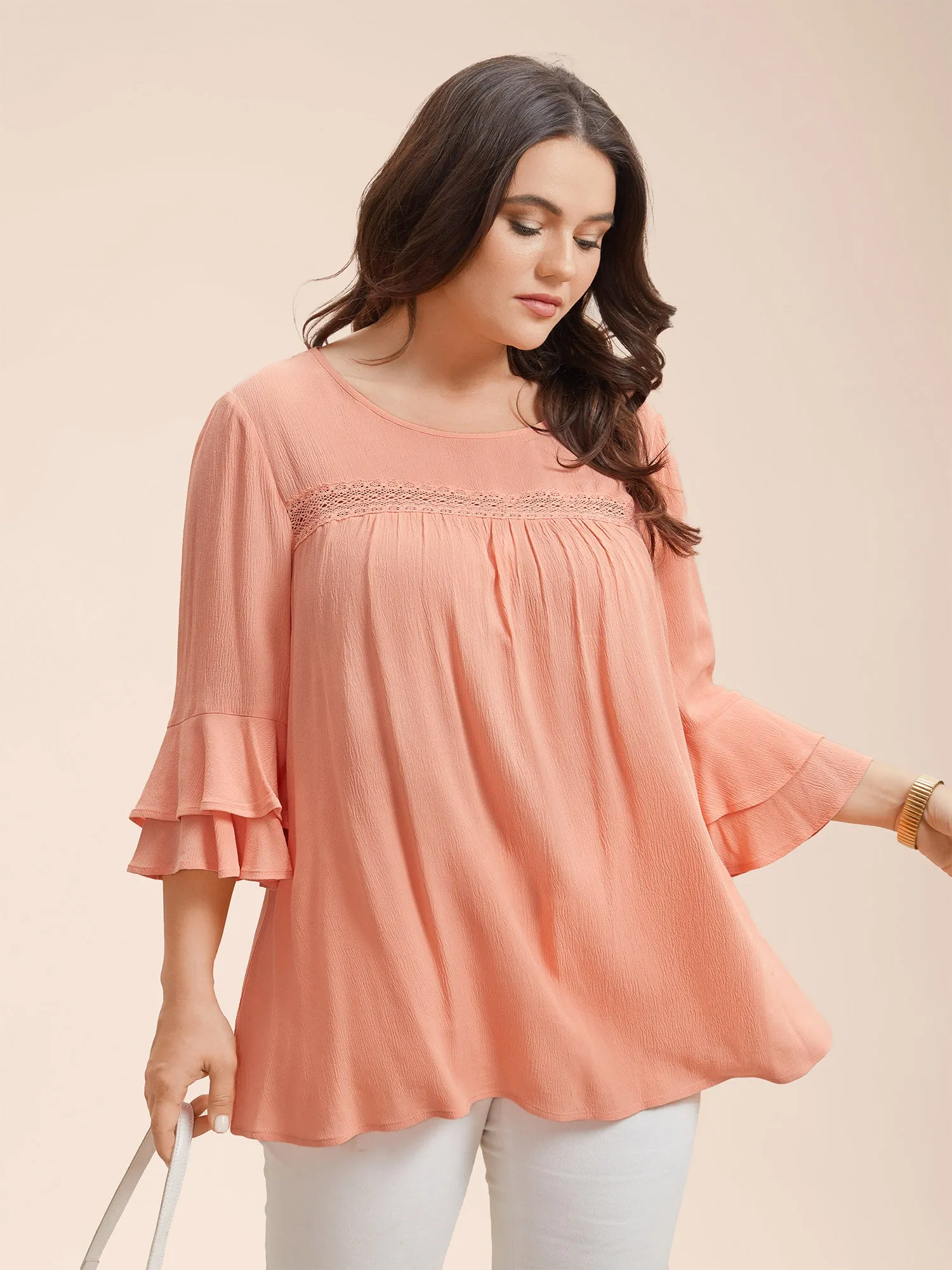 Lotus Leaf Edge Lace Spliced Shirt sold by Bloomchic product image thumbnail 2