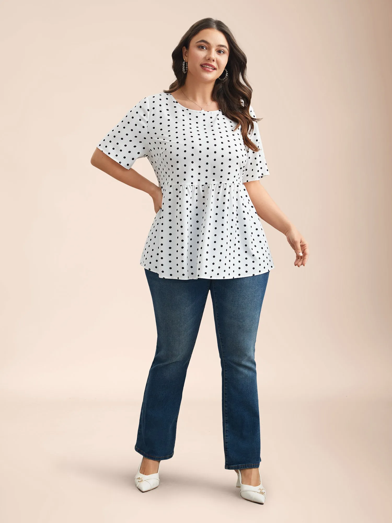 Polka Dot Button-Back Flared Shirt sold by Bloomchic product image thumbnail 5