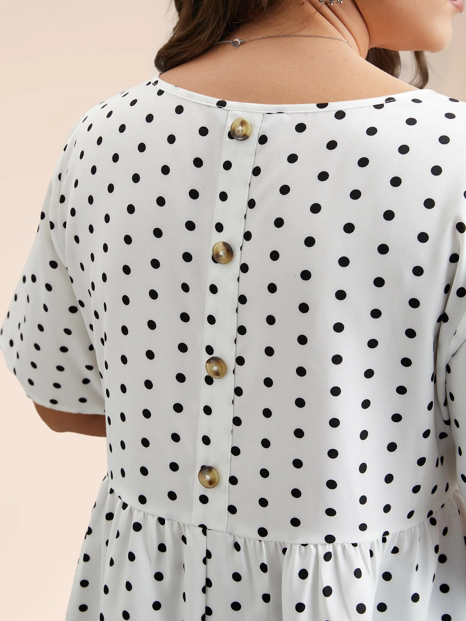 Polka Dot Button-Back Flared Shirt sold by Bloomchic product image thumbnail 3