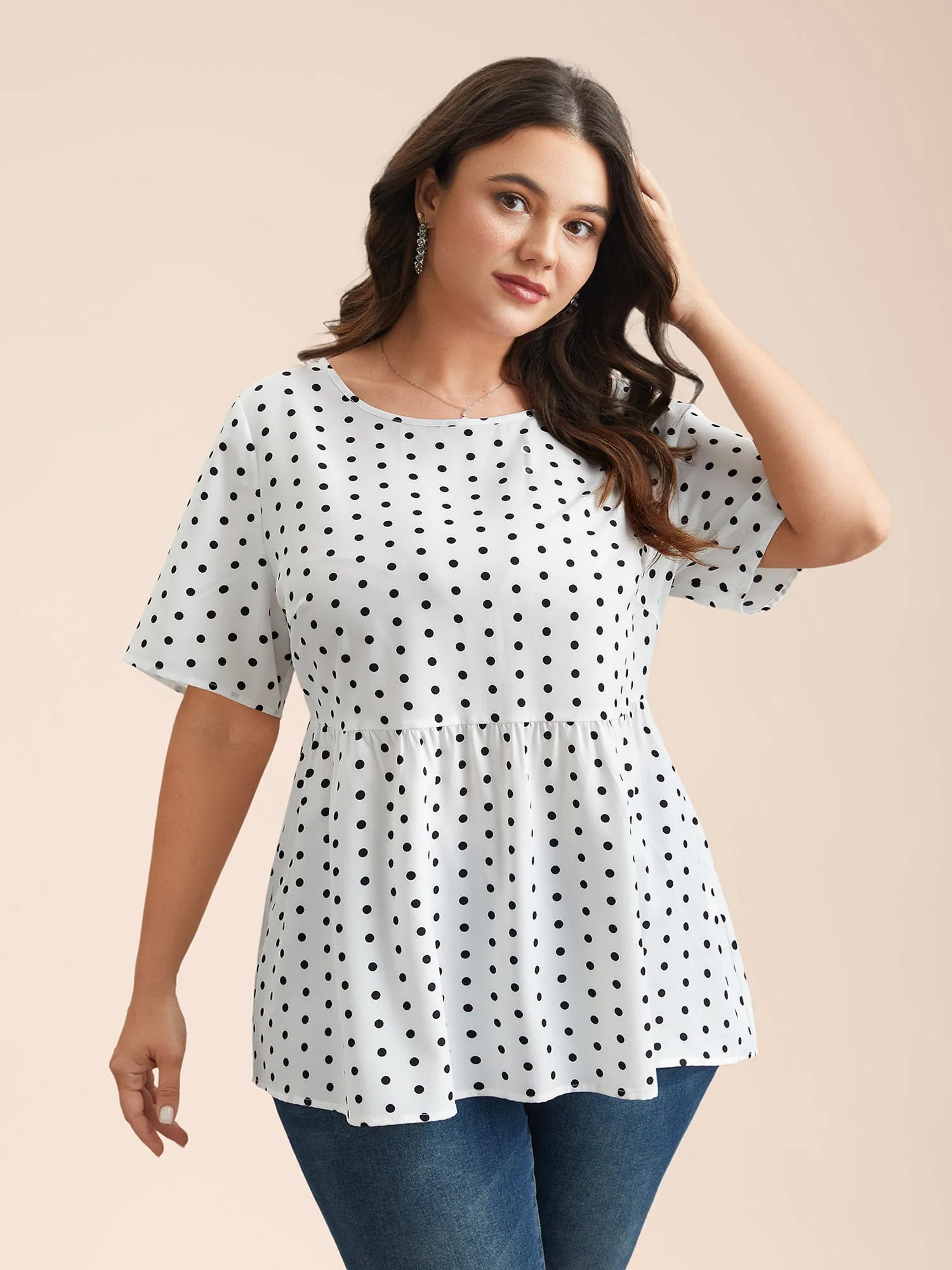 Polka Dot Button-Back Flared Shirt sold by Bloomchic product image thumbnail 4