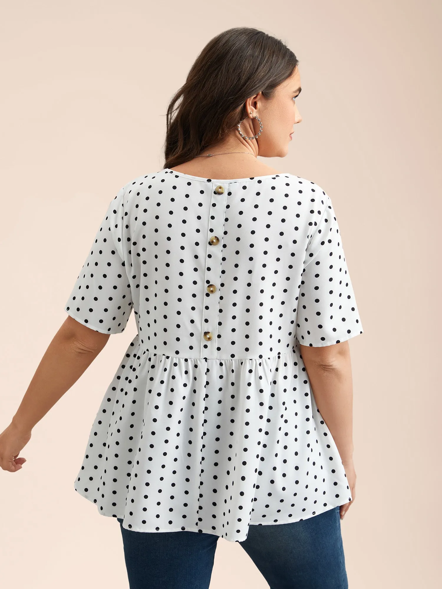 Polka Dot Button-Back Flared Shirt sold by Bloomchic product image thumbnail 2
