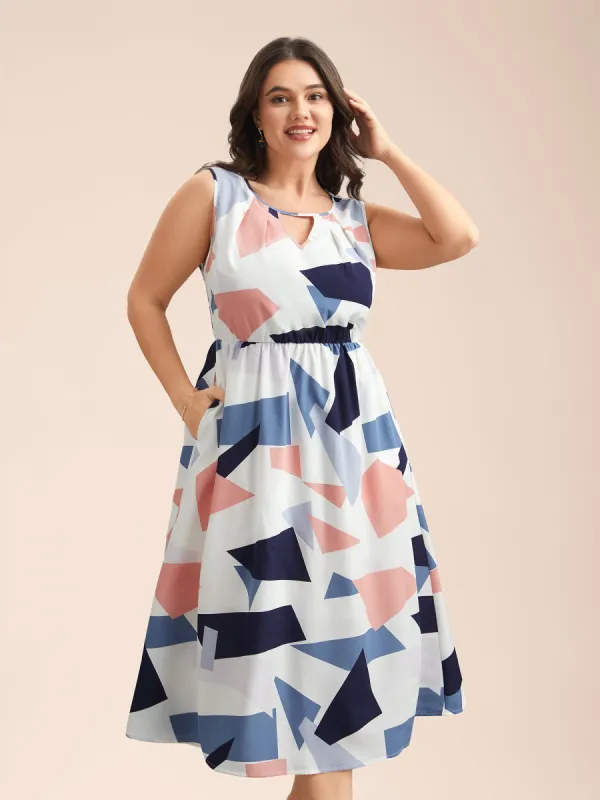 Shapes Pattern Keyhole Pockets Midi Dress sold by Bloomchic