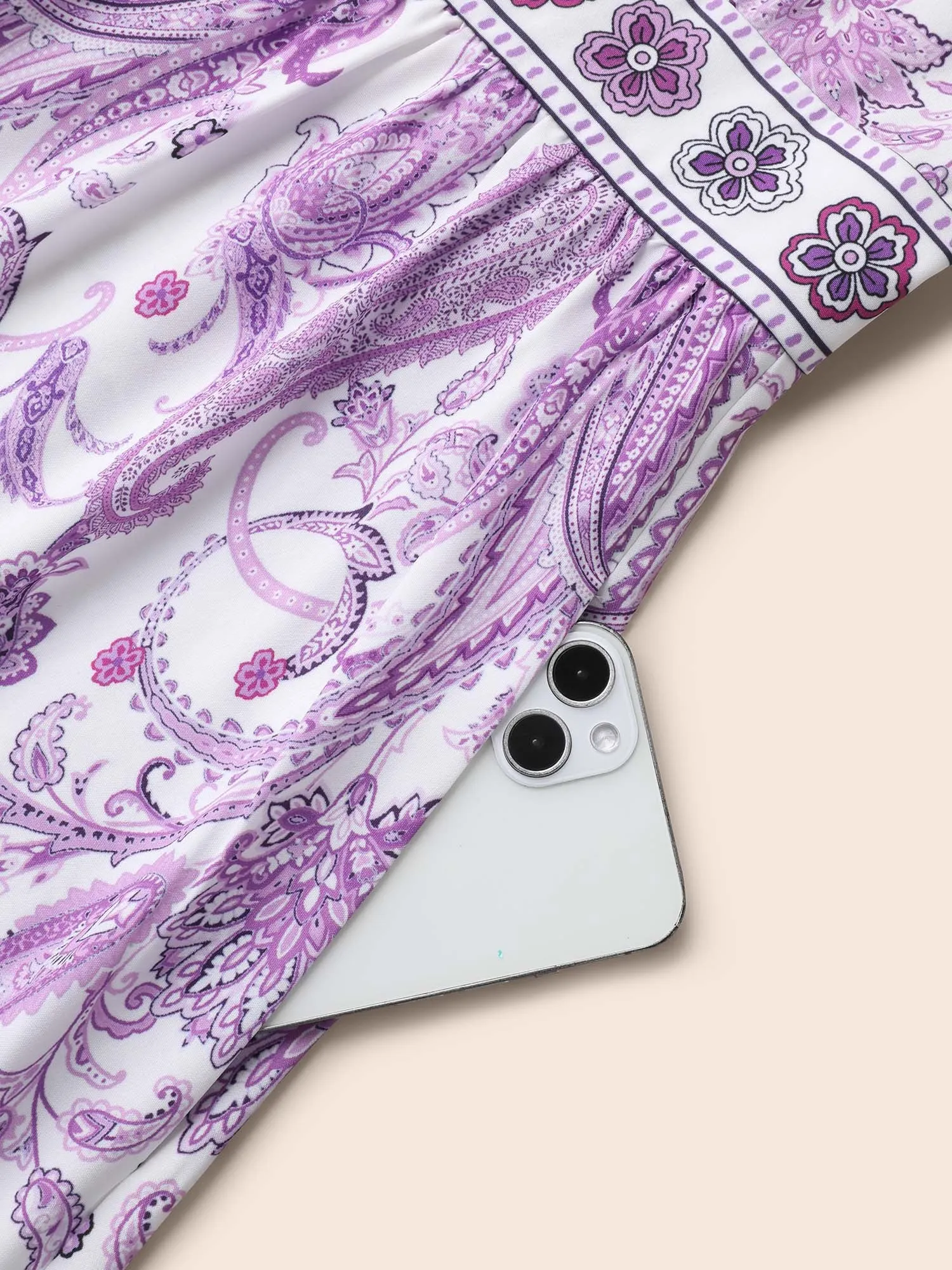 Paisley Print Notched Collar Ruffled Midi Dress sold by Bloomchic product image thumbnail 5