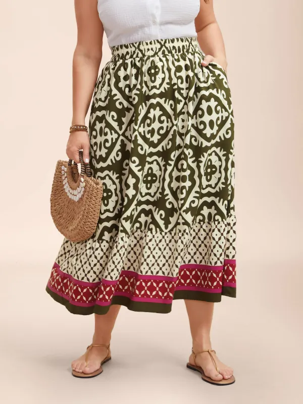 Mixed Ornate Print Contrast Maxi Skirt sold by Bloomchic