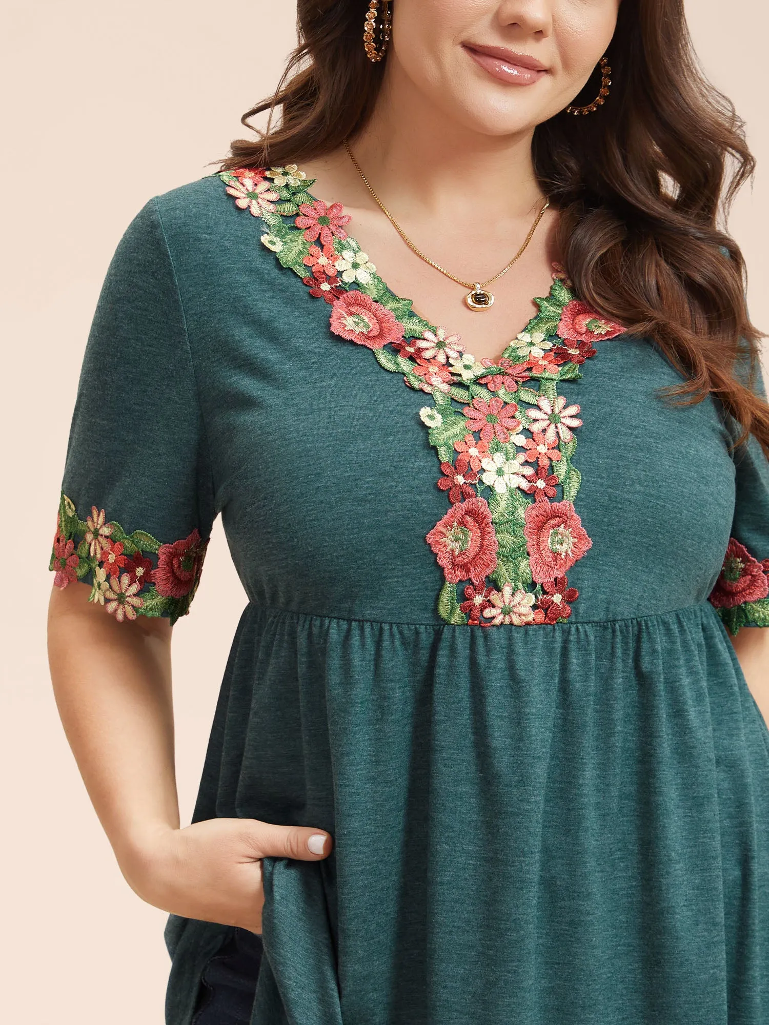 Floral Neckline Stretchy Pleated Top sold by Bloomchic product image thumbnail 5