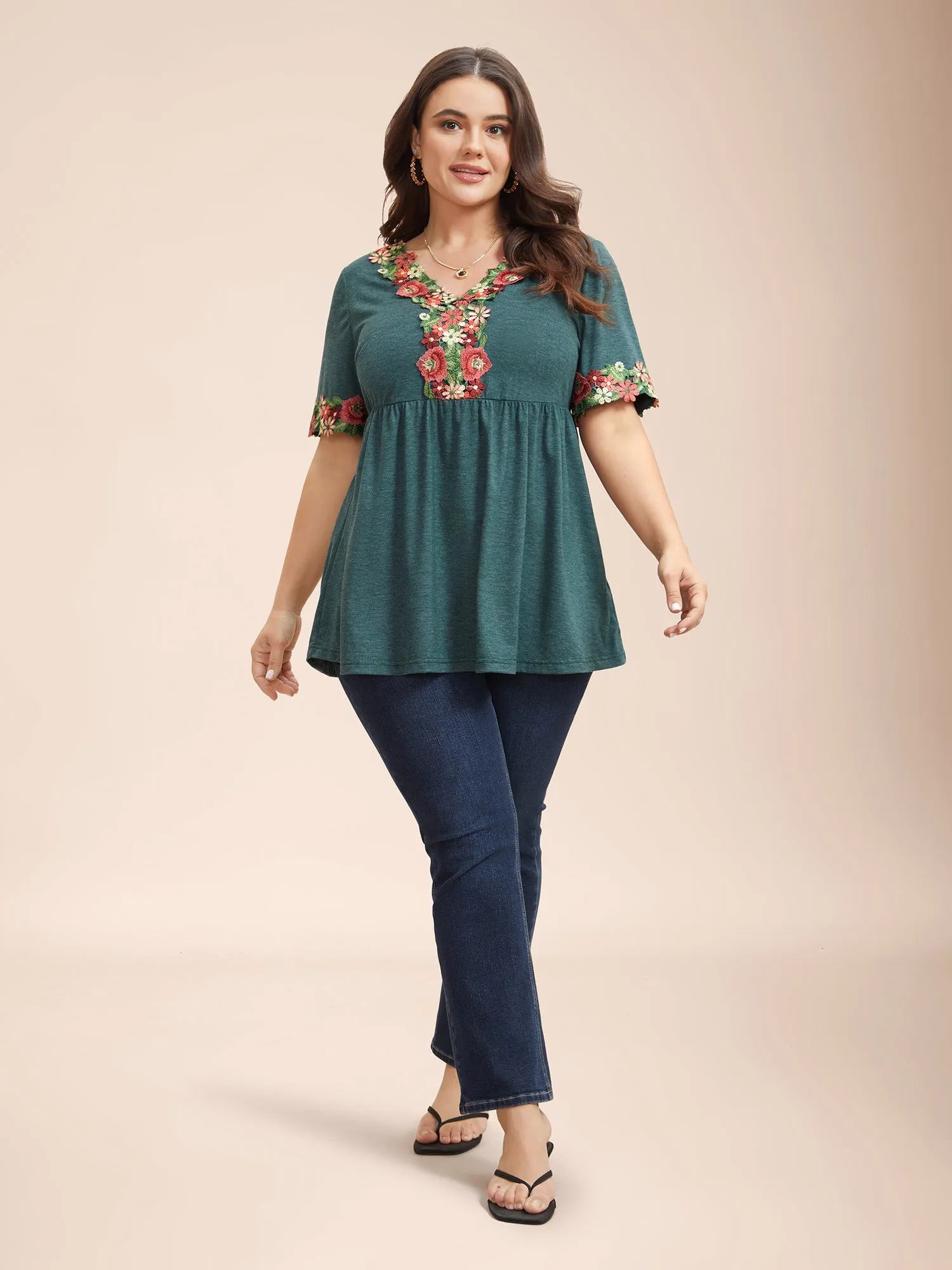 Floral Neckline Stretchy Pleated Top sold by Bloomchic product image thumbnail 4