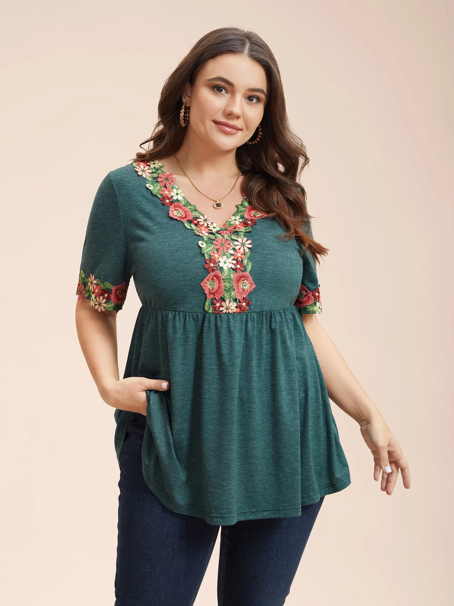 Floral Neckline Stretchy Pleated Top sold by Bloomchic product image thumbnail 2