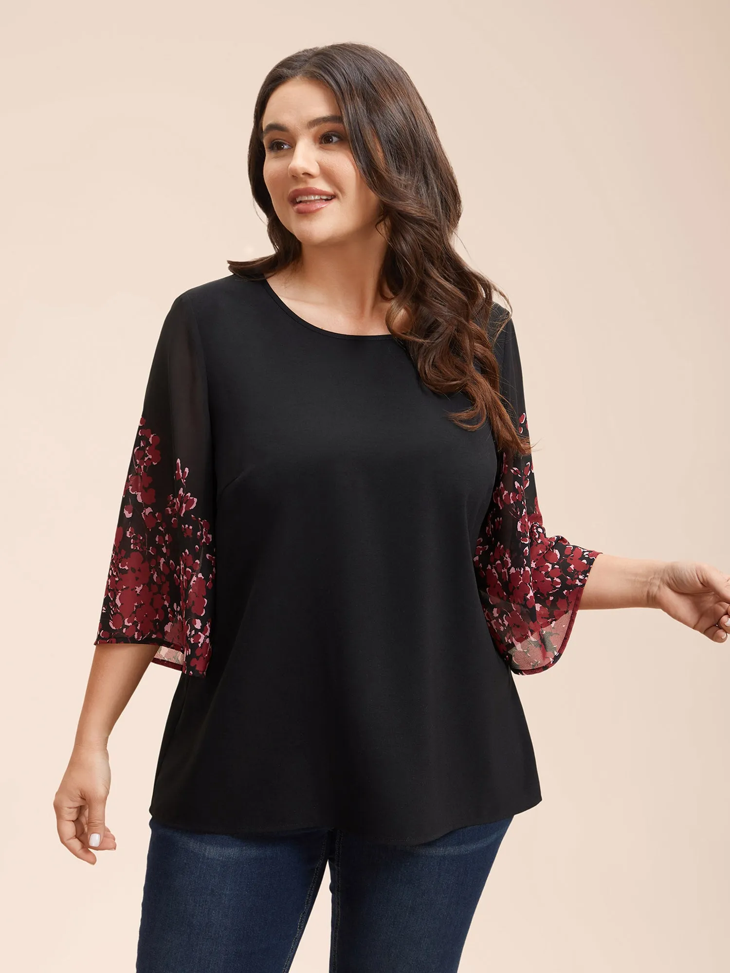 Floral Spliced Round Neck Blouse sold by Bloomchic product image thumbnail 3