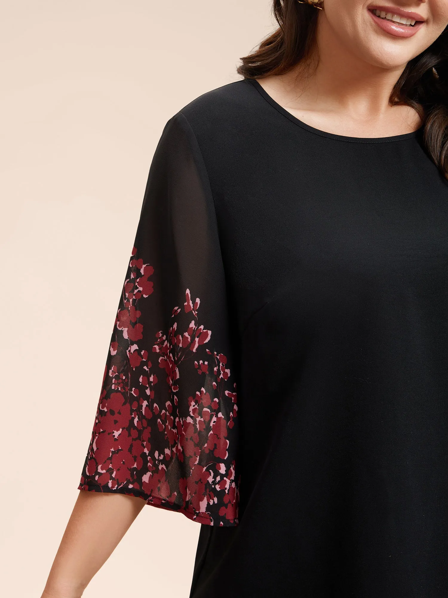 Floral Spliced Round Neck Blouse sold by Bloomchic product image thumbnail 2