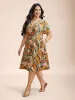Tropical Flowers Tiered Pockets Midi Dress sold by Bloomchic