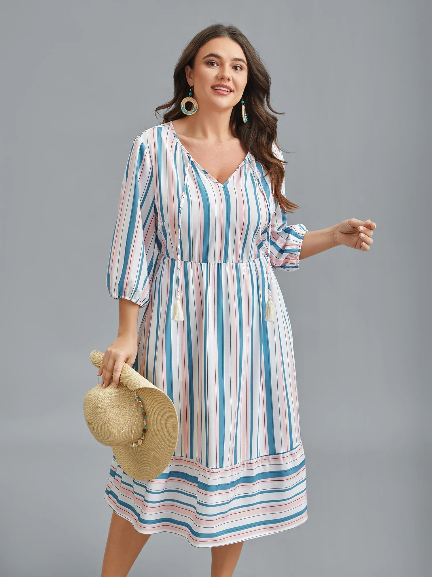 Stretchy Striped Tassels Tiered Midi Dress sold by Bloomchic product image thumbnail 2