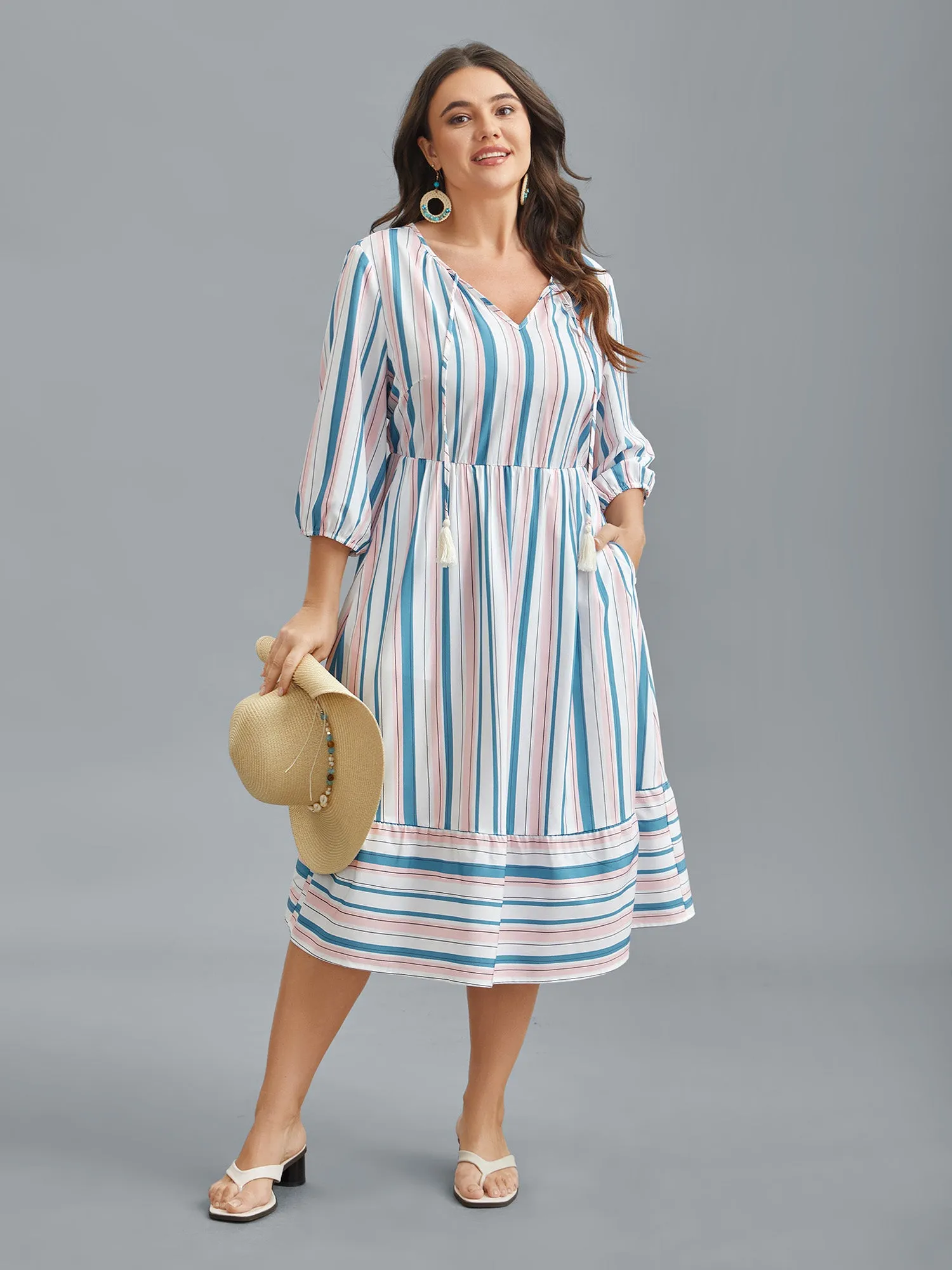 Stretchy Striped Tassels Tiered Midi Dress sold by Bloomchic product image thumbnail 4