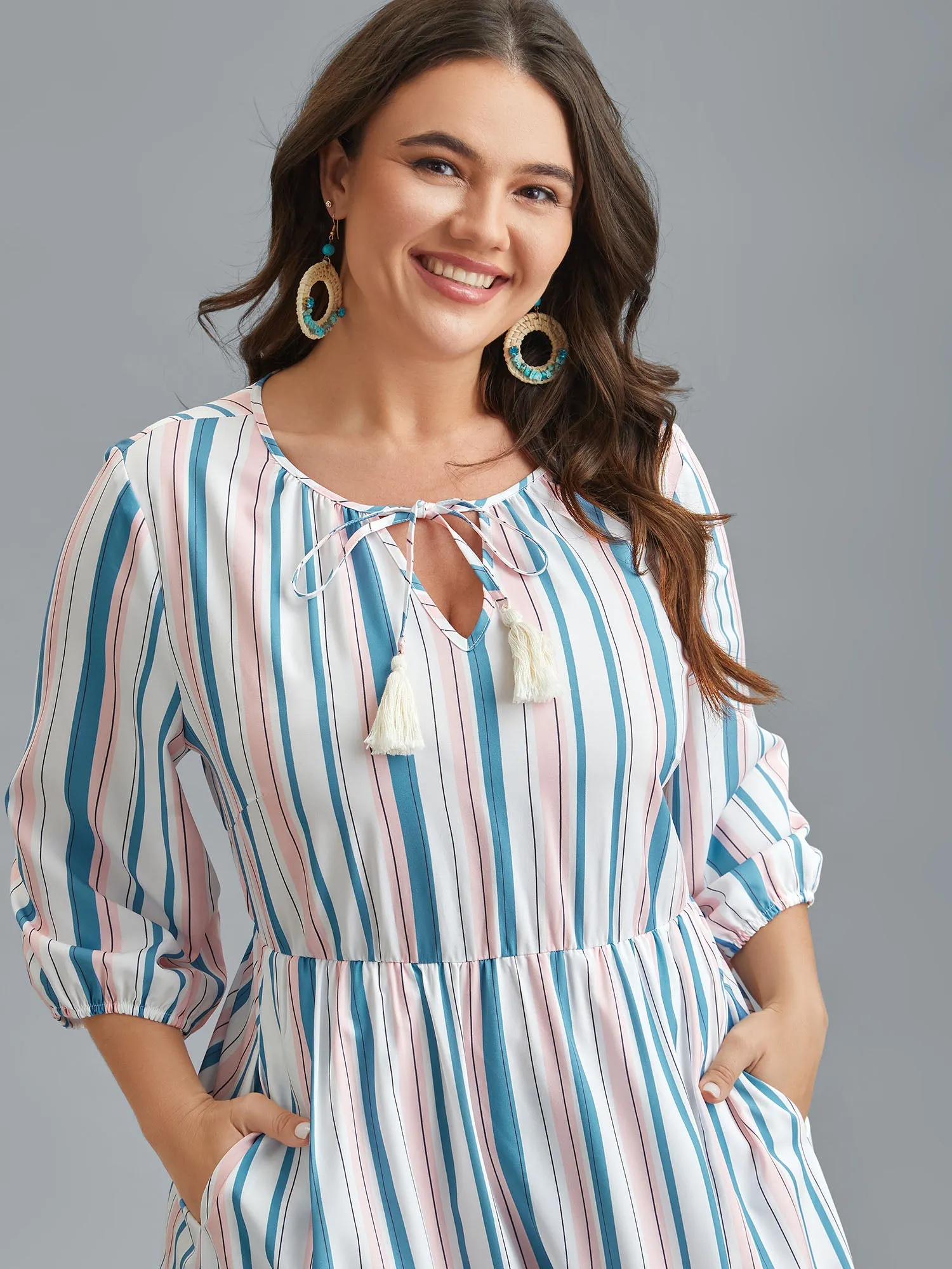 Stretchy Striped Tassels Tiered Midi Dress sold by Bloomchic product image thumbnail 3