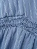 Striped Surplice Neckline Shirred Midi Dress sold by Bloomchic